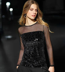 MAGLIA DONNA CON PAILLETTES E TULLE 
