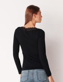 MAGLIA DONNA COTONE BIELASTICO GARZATO SCOLLO BARCA PIZZO 