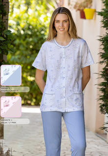 PIGIAMA DONNA MEZZA MANICA APERTO PANTALONE LUNGO 