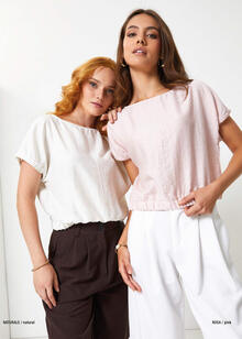 T-SHIRT DONNA A MAGLIA CON GIRO SCESO MISTO LINO 