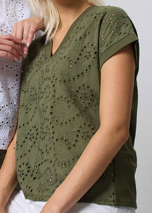 T-SHIRT DONNA IN COTONE E PIZZO S. GALLO SCOLLO A V 