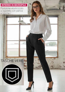 PANTALONE ELASTICIZZATO SIGARETTA CON PENCE E TASCHE 