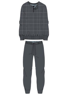 PIGIAMA UOMO MAGLIA IN COSTINA PANTALONI CALDO COTONE 