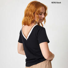 T-SHIRT DONNA SCOLLO A V CON BORDINO BICOLORE 