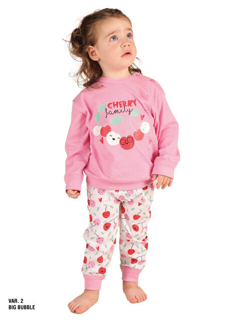 Pigiama Manica Lunga 2 Pezzi Per Bambina In 100% Cotone - Vestito Rosa Con Anatra - Taglie 3-24 Mesi