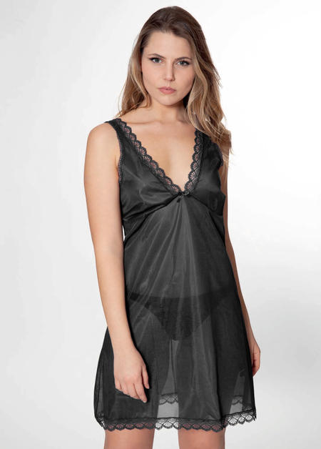 Yummy Bee Babydoll Ricamato Con Perizoma - Lingerie Seducente Per Donna, Taglie Forti (36-58), Colore Nero, Taglia 42