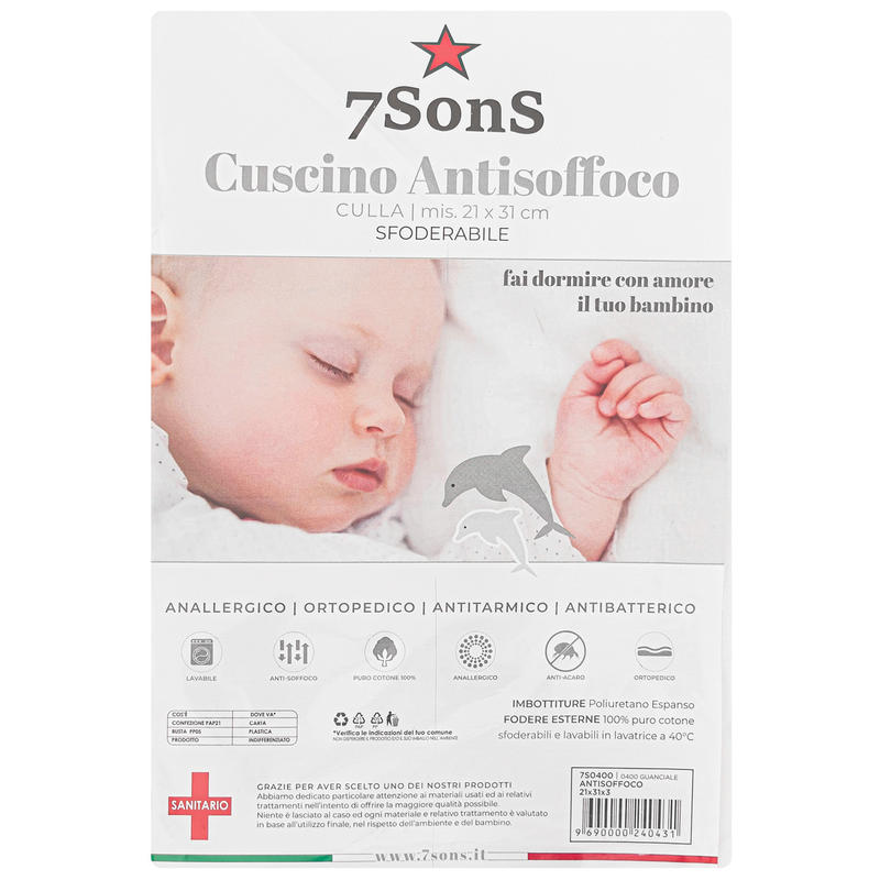 CUSCINO CULLA ANTISOFFOCO SFODERABILE CM 21X31 Gruppo Maccarrone Ingrosso Abbilgiamento e Biancheria