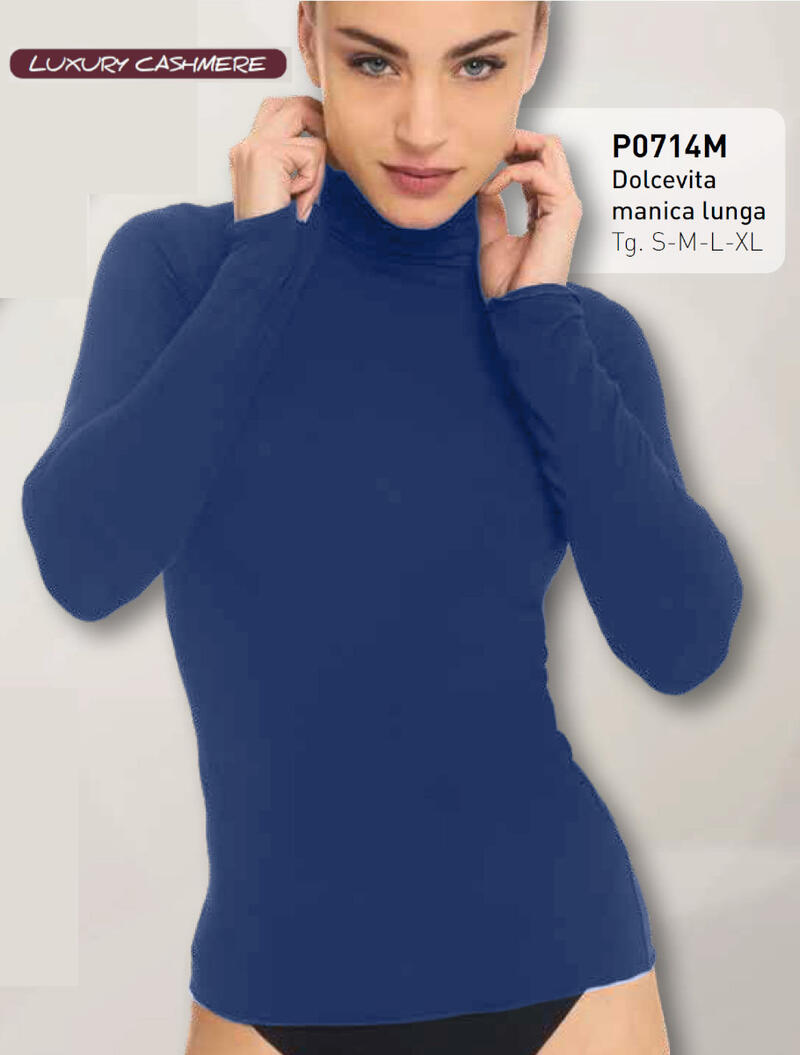 SENSI' Maglia Donna Dolcevita Manica Lunga Seamless - Morbida Microfibra Made In Italy - Antiodore