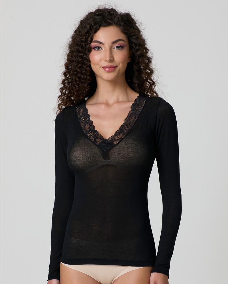 MAGLIA MANICA LUNGA CON PIZZO IN CASHMERE SCOLLO V Gruppo Maccarrone Ingrosso Abbilgiamento e Biancheria