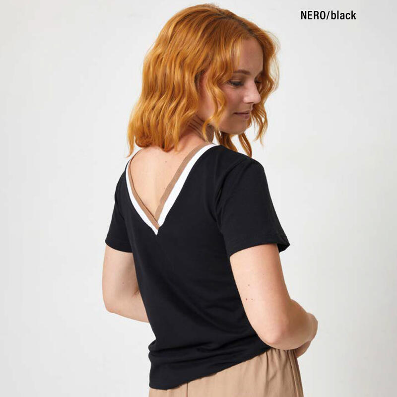 T-SHIRT DONNA SCOLLO A V CON BORDINO BICOLORE Gruppo Maccarrone Ingrosso Abbilgiamento e Biancheria